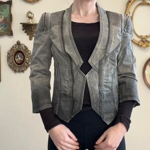 Vero Moda Faded Grey Moto Crop Jacket Small Cotton Blend
